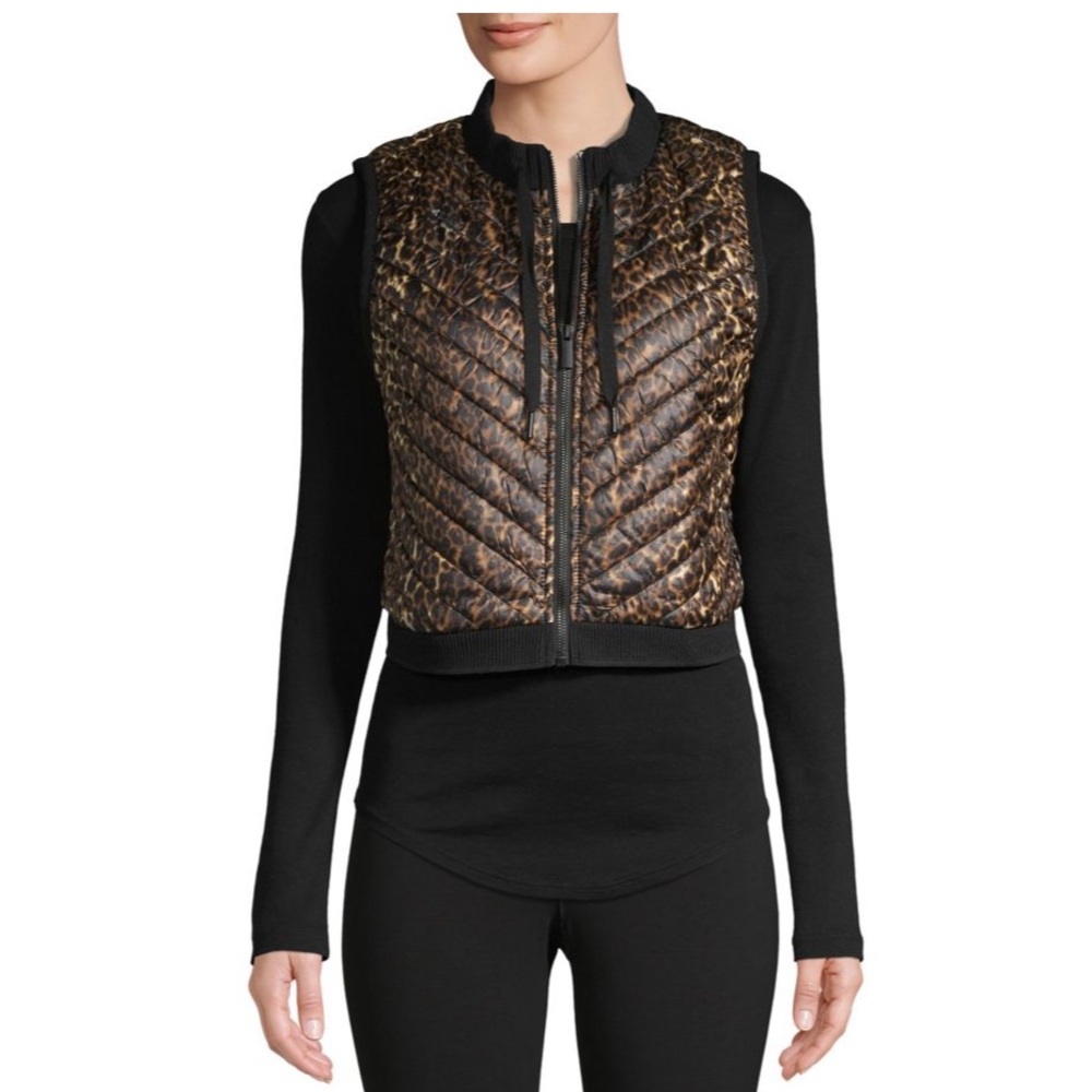 Calvin Klein Leopard Print Quilt Cropped Vest
